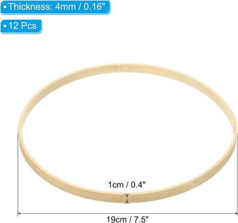 PATIKIL 7.1 Inch Wooden Floral Hoop, 12 Pcs Bamboo Round Macrame Wreath Dream Catcher Rings for Home Car DIY Craft Wedding Wall Hanging Decorations, Wood in Saudi Arabia