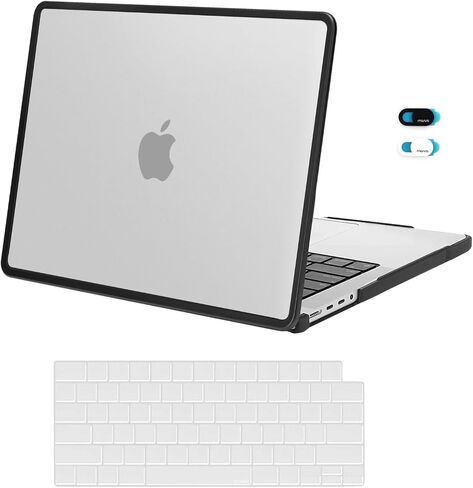 MOSISO Compatible with MacBook Pro 14 inch Case 2024-2021 M4 M3 M2 M1 A3112 A3185 A3401 A2918 A2992 A2779 A2442, Soft TPU Frame Bumper Anti-Cracking Hard Shell&Keyboard Cover&Webcam Cover, Black in Kuwait