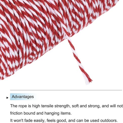 MECCANIXITY 2Pcs Cotton Rope Twisted Braided Rope Cord, Red and White 200M/218 Yard 2mm Dia for Wall Hanging, Plant Hanger, Knitting, Macrame Knotting in Saudi Arabia