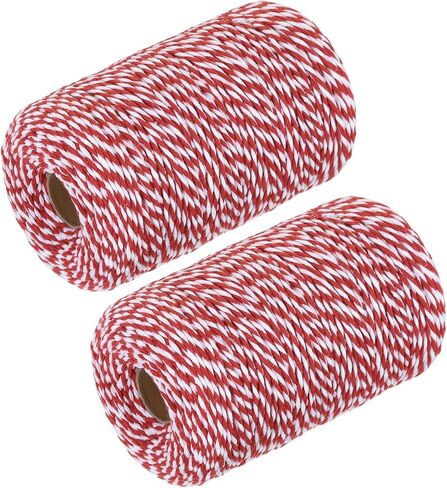 MECCANIXITY 2Pcs Cotton Rope Twisted Braided Rope Cord, Red and White 200M/218 Yard 2mm Dia for Wall Hanging, Plant Hanger, Knitting, Macrame Knotting in Saudi Arabia