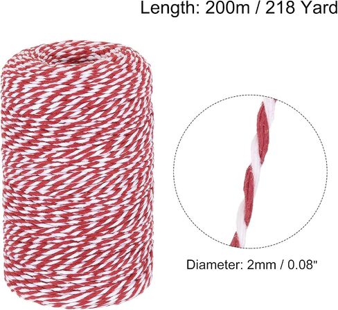 MECCANIXITY 2Pcs Cotton Rope Twisted Braided Rope Cord, Red and White 200M/218 Yard 2mm Dia for Wall Hanging, Plant Hanger, Knitting, Macrame Knotting in Saudi Arabia