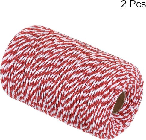 MECCANIXITY 2Pcs Cotton Rope Twisted Braided Rope Cord, Red and White 200M/218 Yard 2mm Dia for Wall Hanging, Plant Hanger, Knitting, Macrame Knotting in Saudi Arabia
