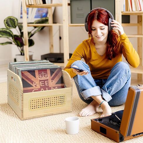 Rustic Vinyl Record Storage Crate,Wooden Vinyl Record Holder,Vinyl Record Album Organizer,Store up to 65 Records in Saudi Arabia