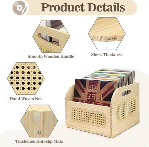 Rustic Vinyl Record Storage Crate,Wooden Vinyl Record Holder,Vinyl Record Album Organizer,Store up to 65 Records in Saudi Arabia