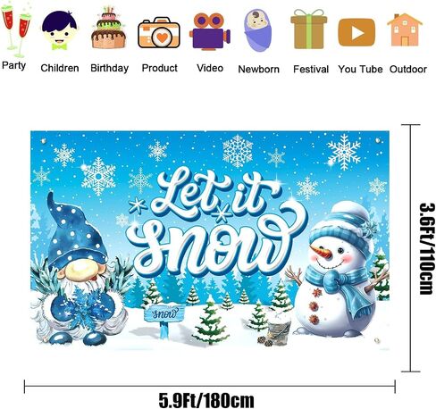 ديكورات الشتاء Let It Snow لافتة، كبيرة 71 بوصة × 43 بوصة Let It Snow ديكورات خلفية لديكورات حفلات الشتاء العجائب، باللون الأزرق Let It Snow Decor Snowman Gnomes راية للحفلات in Kuwait