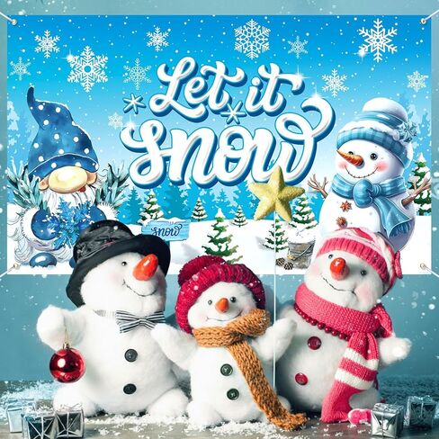 ديكورات الشتاء Let It Snow لافتة، كبيرة 71 بوصة × 43 بوصة Let It Snow ديكورات خلفية لديكورات حفلات الشتاء العجائب، باللون الأزرق Let It Snow Decor Snowman Gnomes راية للحفلات in Kuwait