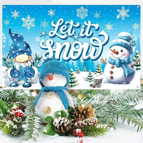 ديكورات الشتاء Let It Snow لافتة، كبيرة 71 بوصة × 43 بوصة Let It Snow ديكورات خلفية لديكورات حفلات الشتاء العجائب، باللون الأزرق Let It Snow Decor Snowman Gnomes راية للحفلات in Kuwait