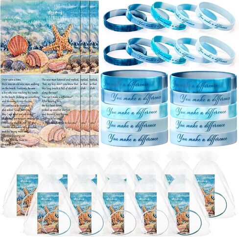 Sasylvia 50 Sets Starfish Story Gifts with Starfish Wristbands Inspirational Silicone Bracelets Cards Gifts Employee Appreciation Gifts for Make a Difference Day Teacher Volunteers (Watercolor) in Saudi Arabia