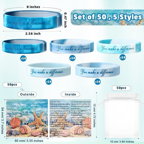 Sasylvia 50 Sets Starfish Story Gifts with Starfish Wristbands Inspirational Silicone Bracelets Cards Gifts Employee Appreciation Gifts for Make a Difference Day Teacher Volunteers (Watercolor) in Saudi Arabia