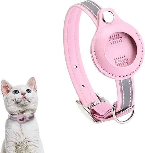 Cat Collar airtag Holder, Reflective Faux Leather Collar. Tracking and Anti-Loss Collar for Cats and Small Dogs (S, Pink) in Saudi Arabia