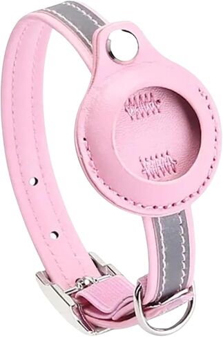 Cat Collar airtag Holder, Reflective Faux Leather Collar. Tracking and Anti-Loss Collar for Cats and Small Dogs (S, Pink) in Saudi Arabia