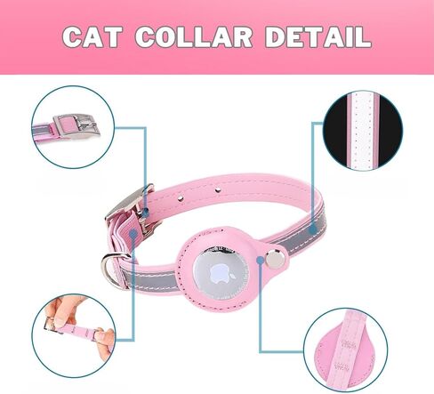 Cat Collar airtag Holder, Reflective Faux Leather Collar. Tracking and Anti-Loss Collar for Cats and Small Dogs (S, Pink) in Saudi Arabia