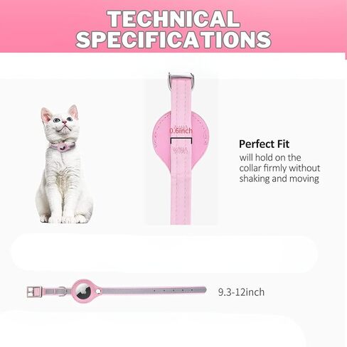 Cat Collar airtag Holder, Reflective Faux Leather Collar. Tracking and Anti-Loss Collar for Cats and Small Dogs (S, Pink) in Saudi Arabia