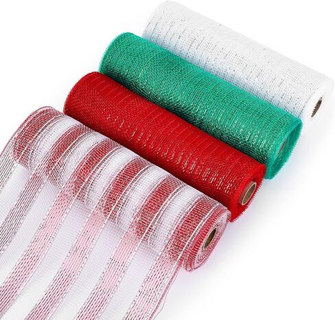 Adeeing 4 Rolls Valentine Day Poly Mesh Ribbon, Metallic Foil Mesh Ribbon 10 inch x 30 feet Each Roll Valentine Ribbon Mesh Wreath Supplies for DIY Project Wreath Swag Decorations in Saudi Arabia