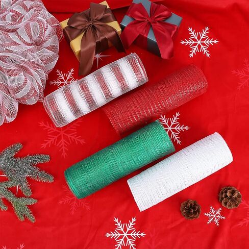 Adeeing 4 Rolls Valentine Day Poly Mesh Ribbon, Metallic Foil Mesh Ribbon 10 inch x 30 feet Each Roll Valentine Ribbon Mesh Wreath Supplies for DIY Project Wreath Swag Decorations in Saudi Arabia