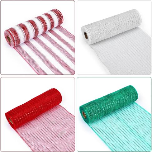 Adeeing 4 Rolls Valentine Day Poly Mesh Ribbon, Metallic Foil Mesh Ribbon 10 inch x 30 feet Each Roll Valentine Ribbon Mesh Wreath Supplies for DIY Project Wreath Swag Decorations in Saudi Arabia