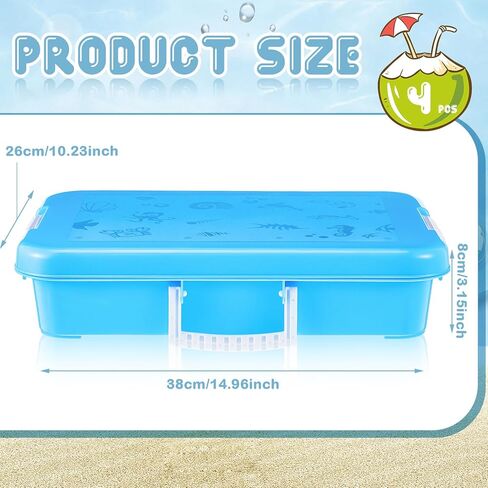 صينية رمل محمولة مع غطاء صندوق رمل بلاستيكي صغير بمقبض، 14.96 × 10.24 × 3.15 بوصة، أزرق (4 قطع) in Kuwait