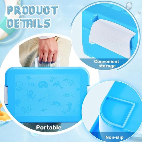 صينية رمل محمولة مع غطاء صندوق رمل بلاستيكي صغير بمقبض، 14.96 × 10.24 × 3.15 بوصة، أزرق (4 قطع) in Kuwait