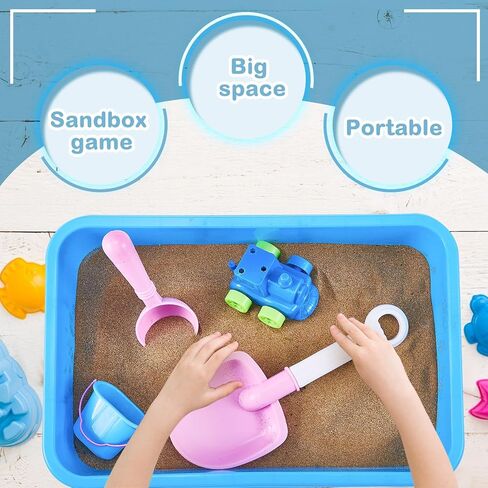 صينية رمل محمولة مع غطاء صندوق رمل بلاستيكي صغير بمقبض، 14.96 × 10.24 × 3.15 بوصة، أزرق (4 قطع) in Kuwait