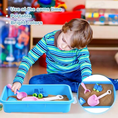 صينية رمل محمولة مع غطاء صندوق رمل بلاستيكي صغير بمقبض، 14.96 × 10.24 × 3.15 بوصة، أزرق (4 قطع) in Kuwait