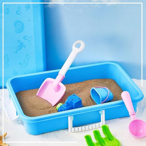 صينية رمل محمولة مع غطاء صندوق رمل بلاستيكي صغير بمقبض، 14.96 × 10.24 × 3.15 بوصة، أزرق (4 قطع) in Kuwait