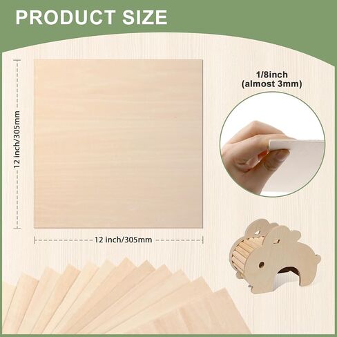 36 Pack 12x12 Basswood Sheets 1/8 Inch, Unfinished Wood for Crafts, Basswood for Laser Cutting & Engraving, Wood Burining, Basswood Plywood Sheets for Architectural Models. in Saudi Arabia