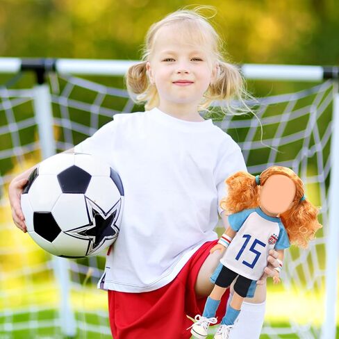 UPINS 18 Inch Girl Doll Clothes Accessories Team USA 8 Piece Soccer Uniform Clothing Includes Headband, Hair Bands, Bracers, Shirt, Shorts, Socks, Shoes and Football Fits for Children's Day in Saudi Arabia