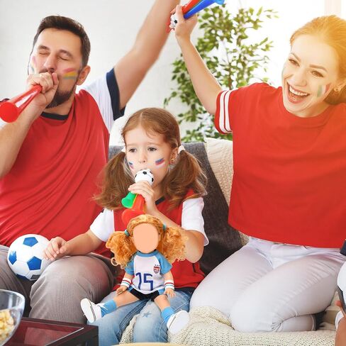 UPINS 18 Inch Girl Doll Clothes Accessories Team USA 8 Piece Soccer Uniform Clothing Includes Headband, Hair Bands, Bracers, Shirt, Shorts, Socks, Shoes and Football Fits for Children's Day in Saudi Arabia