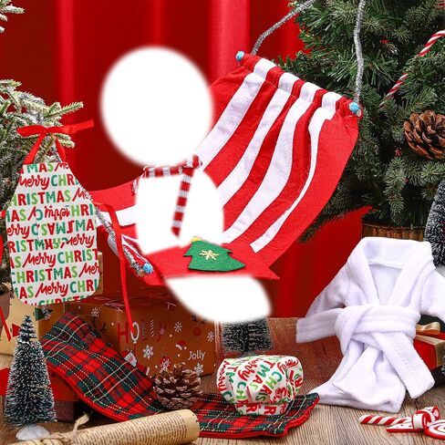 مجموعة إكسسوارات دمية قزم الكريسماس مكونة من 8 قطع مع حقيبة نوم لعيد الميلاد، ورداء حمام، ومريلة، وقبعة الشيف، ووشاح، ونظارات، وأرجوحة قزم الكريسماس، وإكسسوارات عيد الميلاد لديكورات الدمى (خطوط حمراء) in Kuwait