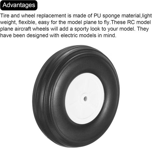 MECCANIXITY 2 Pcs RC Airplane Wheels, 4.3 Inch OD RC Plane Parts Wheels Model Airplane Light PU Sponge Tire Tail Foam Wheel for DIY RC Model Plane Aircraft in Saudi Arabia