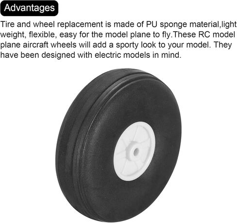 MECCANIXITY 2 Pcs RC Airplane Wheels, 4.3 Inch OD RC Plane Parts Wheels Model Airplane Light PU Sponge Tire Tail Foam Wheel for DIY RC Model Plane Aircraft in Saudi Arabia