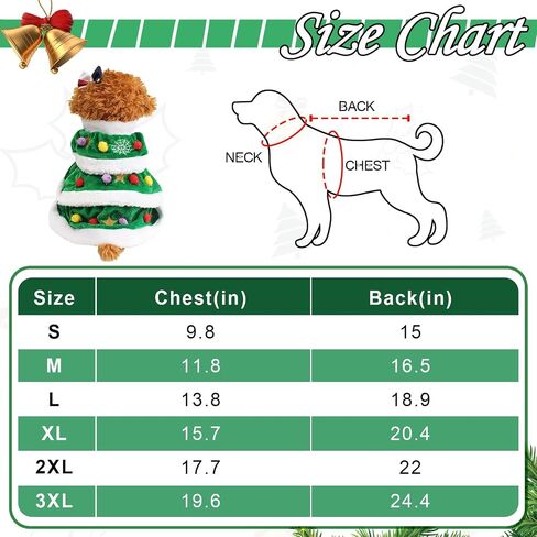 WORDERFUL Dog Christmas Tree Dress Costumes Dog Winter Clothes Pet Coat Cute and Warm Dog Costumes for Small Dogs (S) in Kuwait