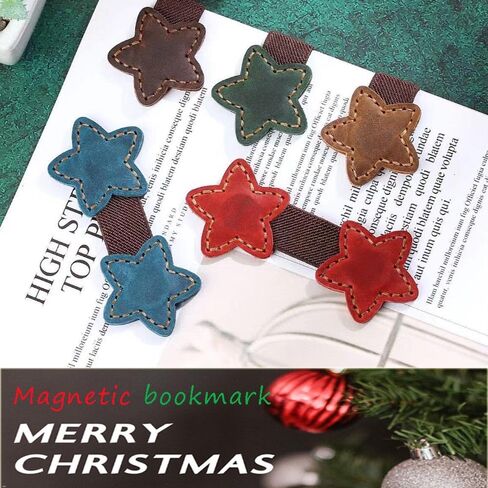 2 PCS Star Genuine Leather Magnetic Bookmarks，Double-Sided Magnetic Retro Bookmarkfrom high-Quality Crazy Horse Leather Magnetic Bookmark,Portable Bookmarks for Family or Friends (Blue+kakki) in Saudi Arabia