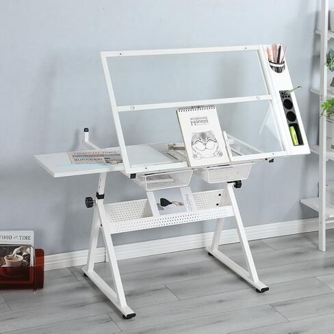 Drafting Drawing Desk with Chair Printing Table for Reading Writing Painting Versatile Art Craft Work Station White 63.87 1 Rectangular Stainless Steel in Kuwait