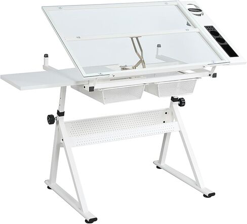 Drafting Drawing Desk with Chair Printing Table for Reading Writing Painting Versatile Art Craft Work Station White 63.87 1 Rectangular Stainless Steel in Kuwait
