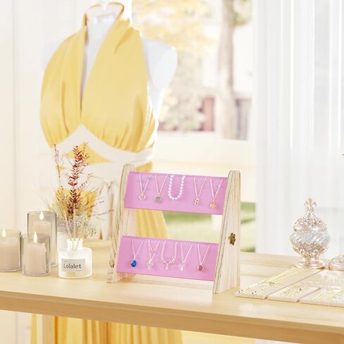 حامل عرض قلادة من 3 طبقات من Lolalet للبيع، يعرض المجوهرات للبائعين، حامل سلسلة قلادة مع مخمل لعرض الحرف اليدوية - أسود in Kuwait