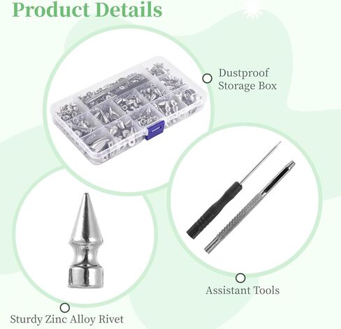 مسامير ذات أشكال مختلطة 270 مجموعة، 12 نمطًا من المسامير والأزرار الفضية اللون، مسامير مخروطية من سبائك الزنك، إكسسوارات ملابس البانك روك، مسامير معدنية لحقائب الملابس والأحذية والحقائب الجلدية in Kuwait