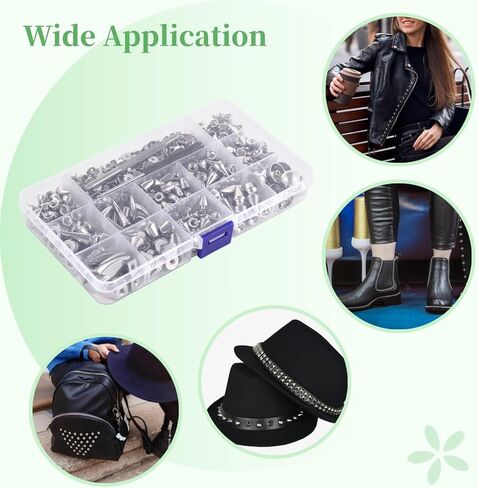 مسامير ذات أشكال مختلطة 270 مجموعة، 12 نمطًا من المسامير والأزرار الفضية اللون، مسامير مخروطية من سبائك الزنك، إكسسوارات ملابس البانك روك، مسامير معدنية لحقائب الملابس والأحذية والحقائب الجلدية in Kuwait