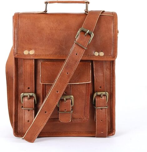 Leather Crossbody Bag Messenger Satchel Tablet Bag Genuine Leather Messenger Bag Vintage Laptop Crossbody Bag Satchel Man Purse Shoulder Bag 11 inches for men and women in Saudi Arabia