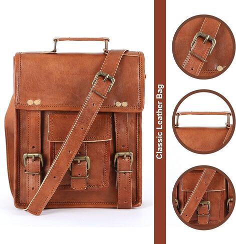 Leather Crossbody Bag Messenger Satchel Tablet Bag Genuine Leather Messenger Bag Vintage Laptop Crossbody Bag Satchel Man Purse Shoulder Bag 11 inches for men and women in Saudi Arabia