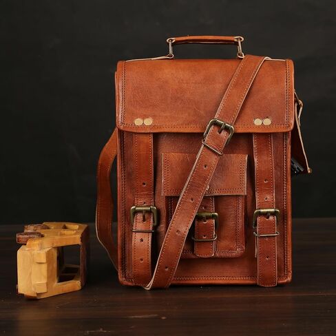 Leather Crossbody Bag Messenger Satchel Tablet Bag Genuine Leather Messenger Bag Vintage Laptop Crossbody Bag Satchel Man Purse Shoulder Bag 11 inches for men and women in Saudi Arabia