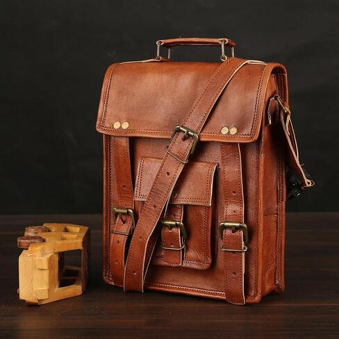 Leather Crossbody Bag Messenger Satchel Tablet Bag Genuine Leather Messenger Bag Vintage Laptop Crossbody Bag Satchel Man Purse Shoulder Bag 11 inches for men and women in Saudi Arabia