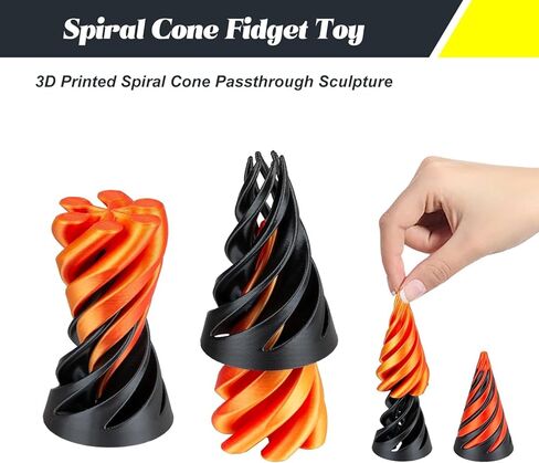 Impossible Pyramid Passthrough Sculpture, Pass Through Pyramid Fidget Toy, 3D Printed Spiral Cone Toy, Mini Vortex Thread Illusion, Pyramid Passthrough Sculpture (Two) in Saudi Arabia