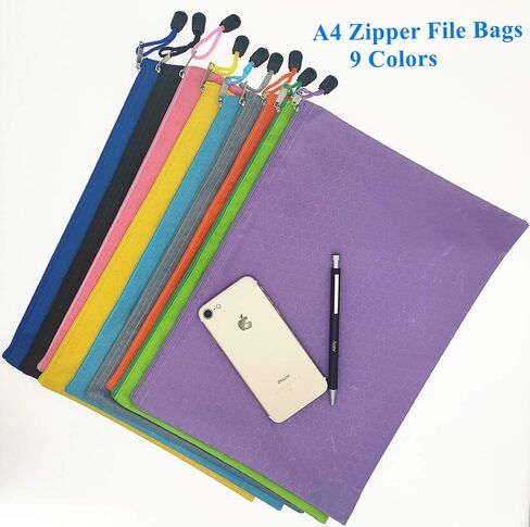 Waterproof PVC Canvas Zipper File Storage Bags Document Filing Folders Organizers Pouch Holders (9Colors, A4) in Saudi Arabia