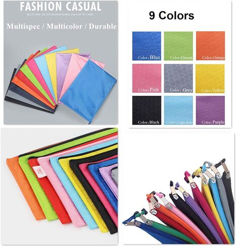 Waterproof PVC Canvas Zipper File Storage Bags Document Filing Folders Organizers Pouch Holders (9Colors, A4) in Saudi Arabia