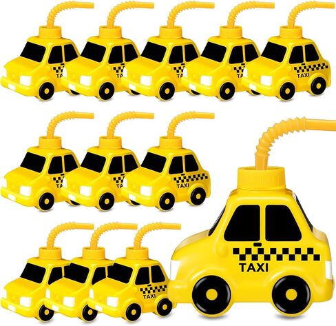 Tanlade 12 Set Taxi Car Cups with Straws for Vehicle Birthday Party Favor Gift Supplies,10oz Plastic Yellow Taxi Shape Cup Reusable Birthday Favor for Car Taxi Vehicle Birthday Party Decoration in Saudi Arabia