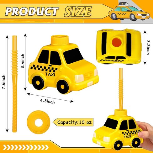 Tanlade 12 Set Taxi Car Cups with Straws for Vehicle Birthday Party Favor Gift Supplies,10oz Plastic Yellow Taxi Shape Cup Reusable Birthday Favor for Car Taxi Vehicle Birthday Party Decoration in Saudi Arabia