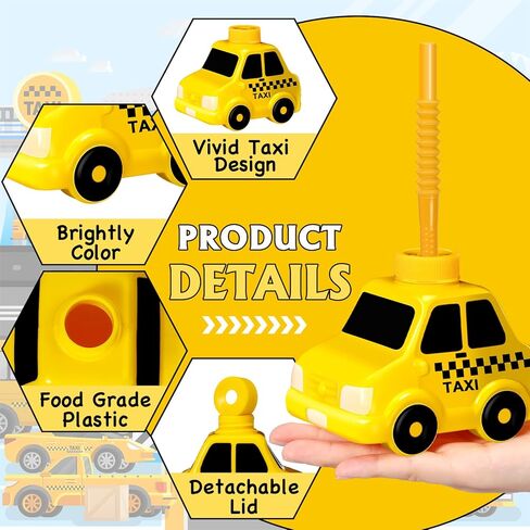Tanlade 12 Set Taxi Car Cups with Straws for Vehicle Birthday Party Favor Gift Supplies,10oz Plastic Yellow Taxi Shape Cup Reusable Birthday Favor for Car Taxi Vehicle Birthday Party Decoration in Saudi Arabia