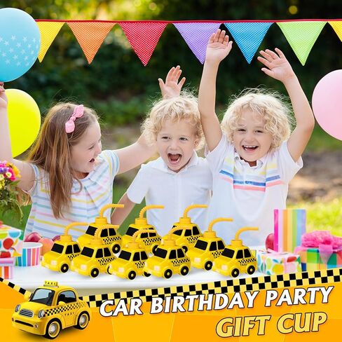 Tanlade 12 Set Taxi Car Cups with Straws for Vehicle Birthday Party Favor Gift Supplies,10oz Plastic Yellow Taxi Shape Cup Reusable Birthday Favor for Car Taxi Vehicle Birthday Party Decoration in Saudi Arabia