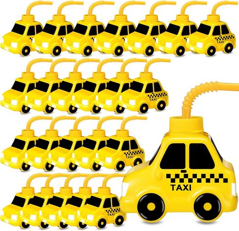 Tanlade 12 Set Taxi Car Cups with Straws for Vehicle Birthday Party Favor Gift Supplies,10oz Plastic Yellow Taxi Shape Cup Reusable Birthday Favor for Car Taxi Vehicle Birthday Party Decoration in Saudi Arabia